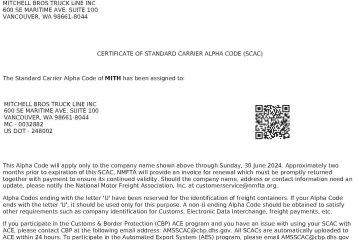 Document: [NMFTA SCAC Code Confirmation]